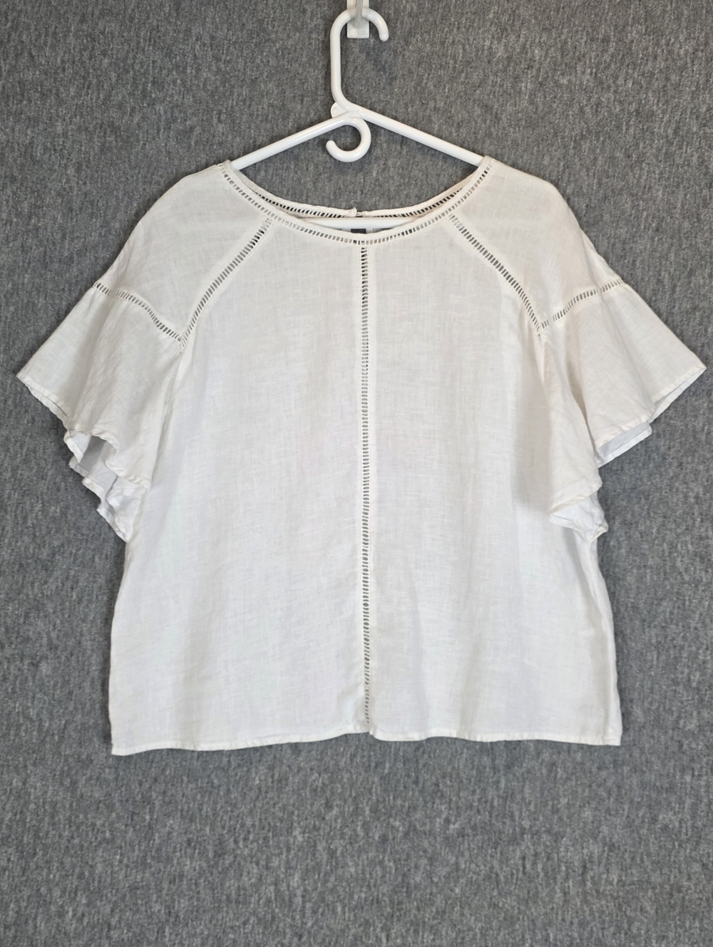 Symple NYC Womens Linen Top Sz L White Flutter Sleeve Lightweight Boho Coastal